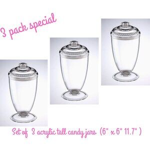 3 pack Acrylic tall candy jars